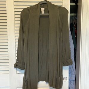 Chico's Green Cardigan Sweater Open Front Lightweight
